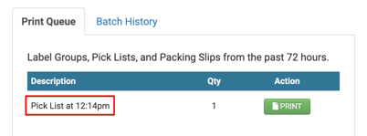 ShippingEasy Print Queue with Pick List available to print
