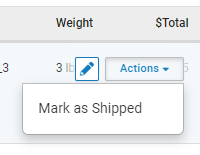 Action menu dropdown on the orders page