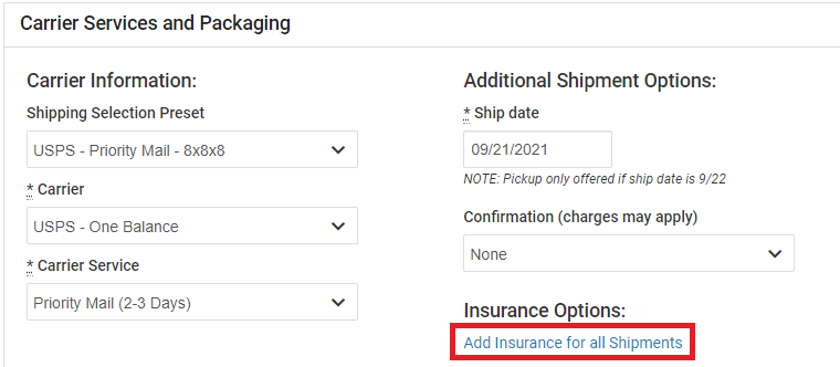 Click the Add Insurance to All Shipments link.