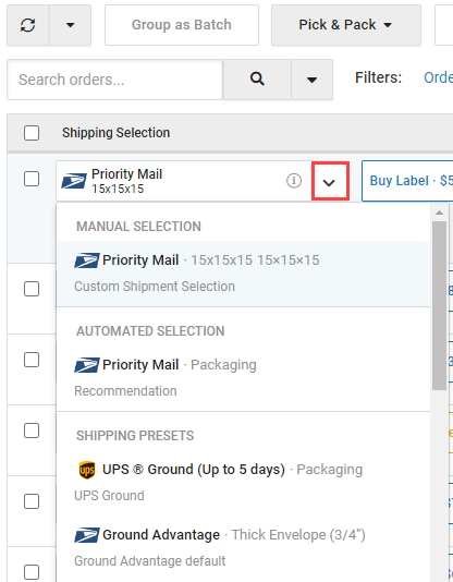 instant rate dropdown button