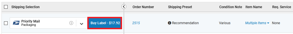 Example of buying a label using Instant Rate.