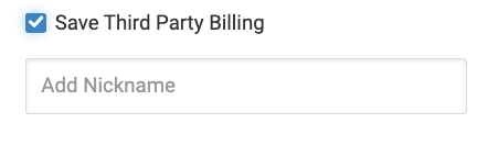 Save Third Party Billing is checked, and there is a field to enter a nickname for the account.