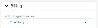 The order details billing section shows Third Party selected from the add billing information dropdown