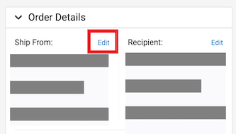The order details shows the edit link marked next to the Ship From address.