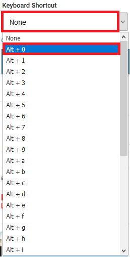Keyboard shortcut menu marked on Shipping Preset page