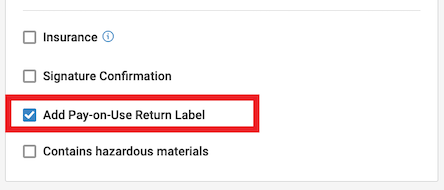 Add Pay-on-use return label is checked and marked