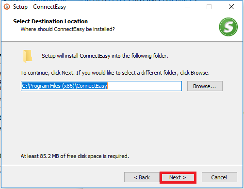ConnectEasy on Windows location next