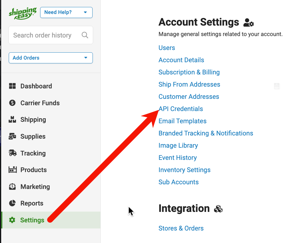 Account settings then API credentials