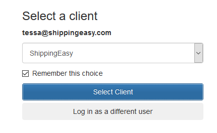 Shows Select Client popup and button