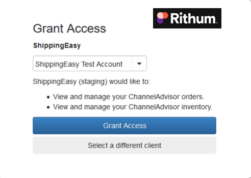 Grant Access popup for Rithum. Shows Grant Access button.