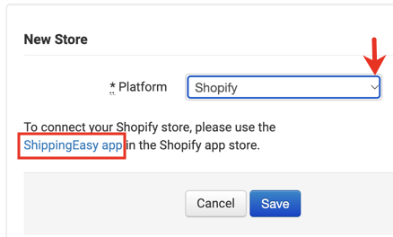 New Store. Box highlights link to ShippingEasy app for my Shopify