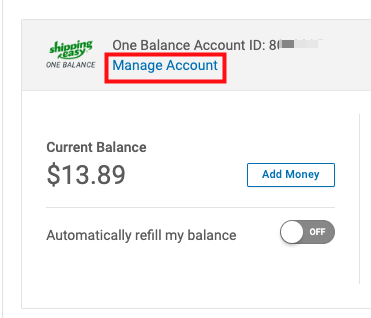 Box highlights Manage Accounts link in UI