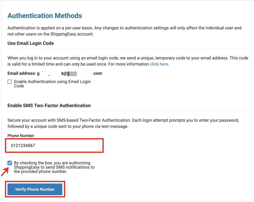 Phone number field, checked authorization check box, & ​Verify Phone Number​​ button shown