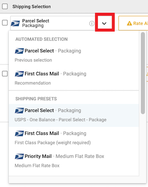 Preset menu open showing the available Shiping Presets