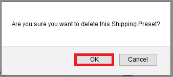 Delete popup with OK marked