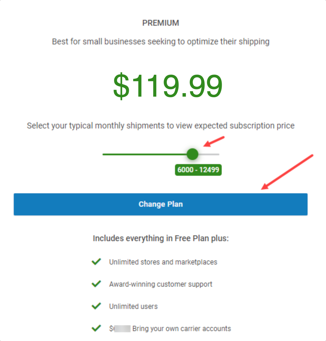 Change my plan button marked.