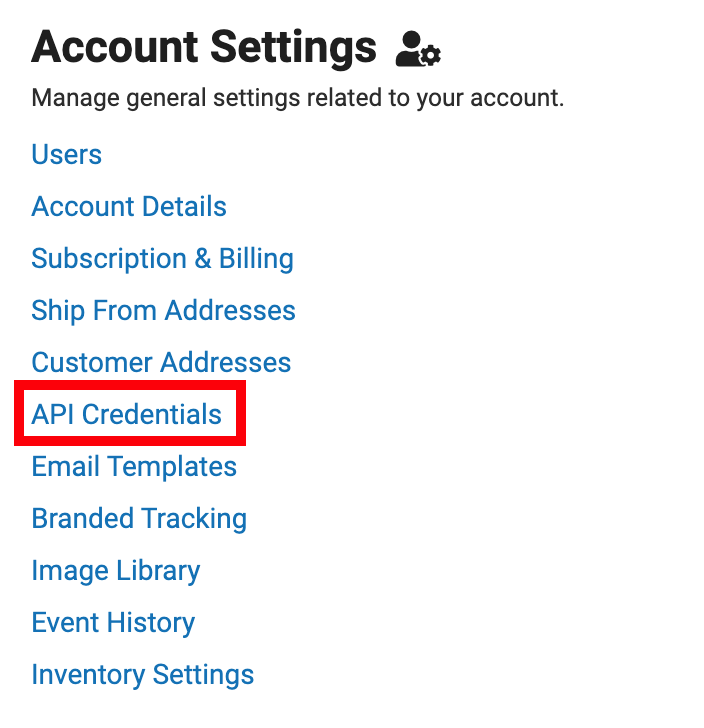 Account settings then API credentials