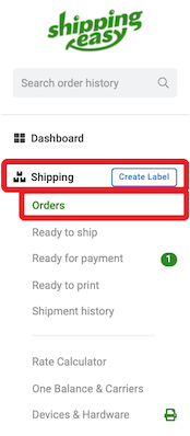 Orders tab in the navigation bar