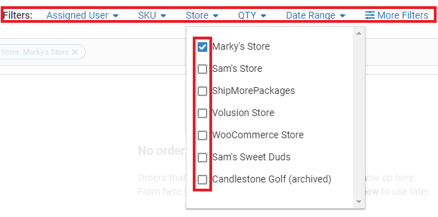Filter options are displayed for the Store filter.