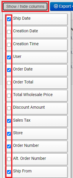 Click in Show/Hide Columns. Then select the columns you wish to display.