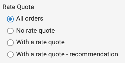 Filter orders by rate quote