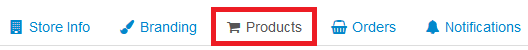 Products tab highlighted on Stores & Orders page