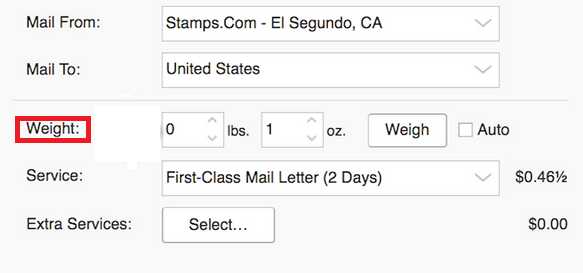 stamps screen weight field highlighted