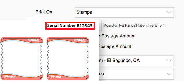 Stamps screen serial number highlighted