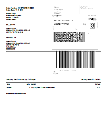 Amazon Prime and FedEx combo packing slip