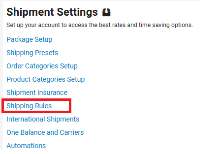 settings then shipping rules