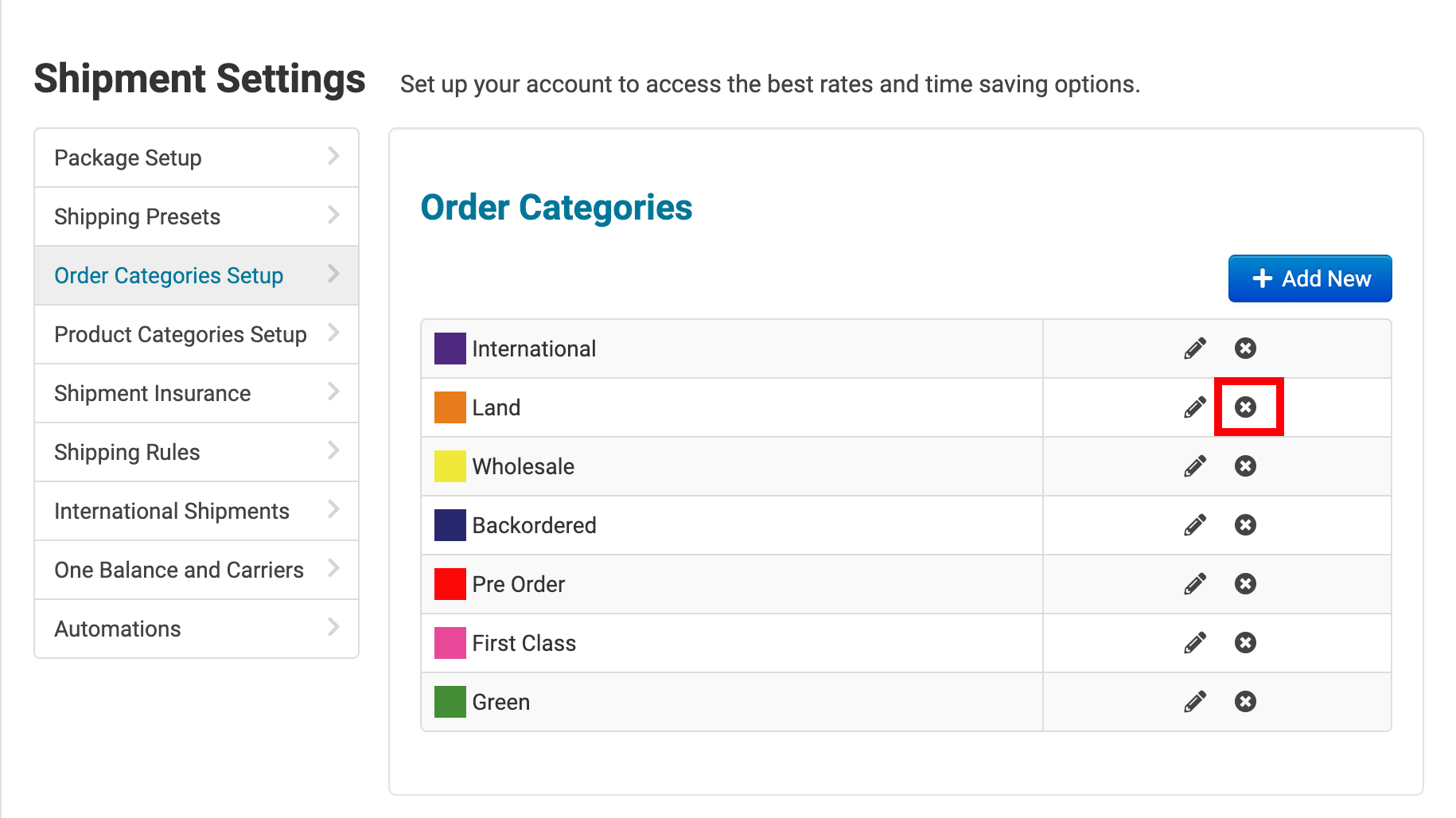 X marked on order category page
