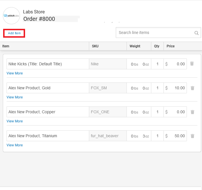 Click the ​Add Item​​ button on the line item screen.