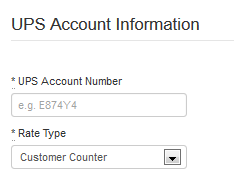 UPS Account info fields for Account number and Rate Type