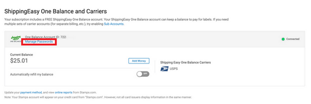 One balance manage password