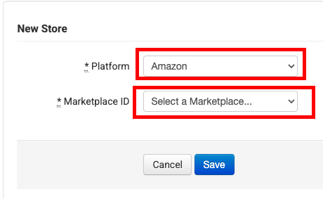 New Store. Add Amazon store and Marketplace country