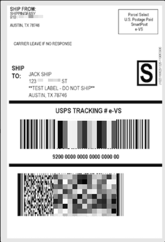 Parcel select label with tracking number