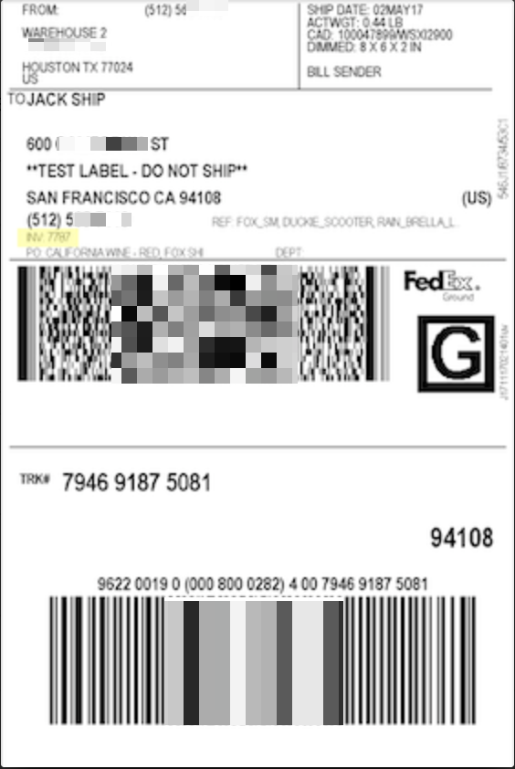 Order number on FedEx ground label