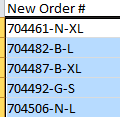 A column listing order numbers is shown.
