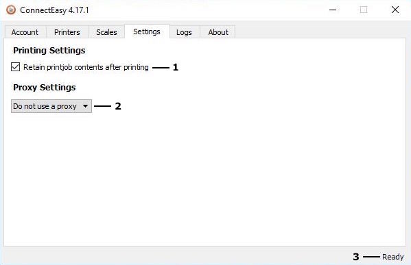 connecteasy for windows popup on settings tab with annotations