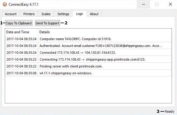 connecteasy for windows popup on logs tab with annotations