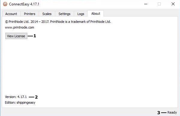 connecteasy for windows popup on about tab with annotations