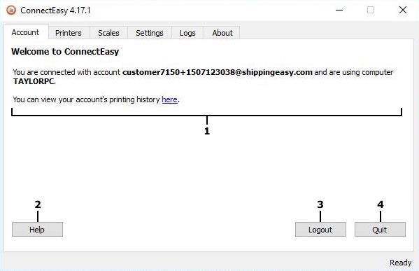 connecteasy for windows popup on account tab with annotations