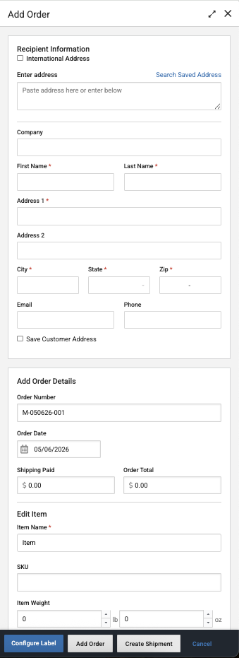 shows manual order panel