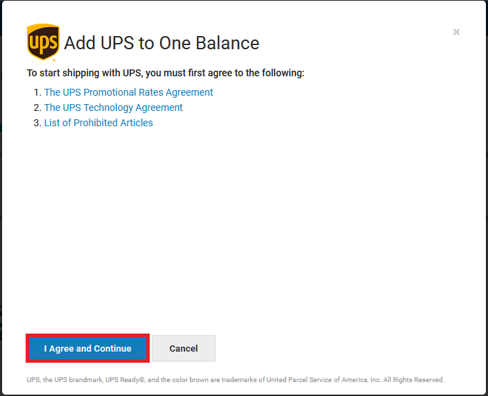 Box highlights terms & conditions button: I agree and Continue