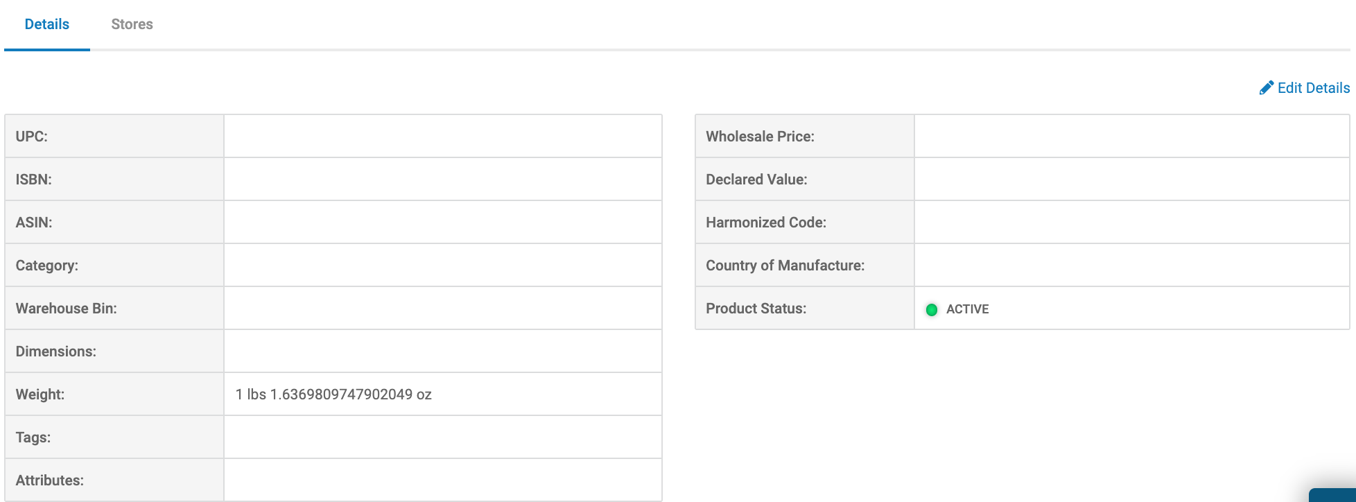 standard view of product details