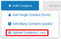 upload contacts via CSV on Contacts page
