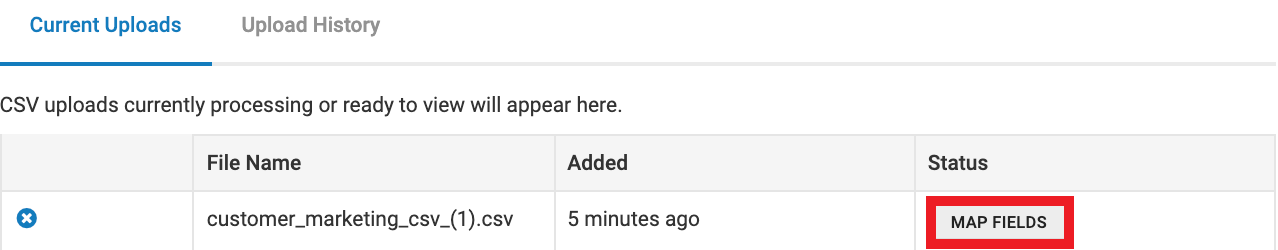Map Fields status marked on current uploads of Contacts