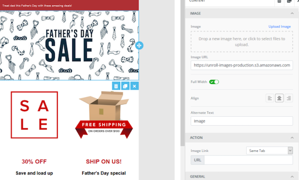 Step to format content for campaign with image menu showing
