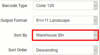 Sot By field. Red box highlights Warehouse Bin Option selected