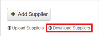 Box highlights Link to Download Suppliers, next to Upload Suppliers, under + Add Supplier